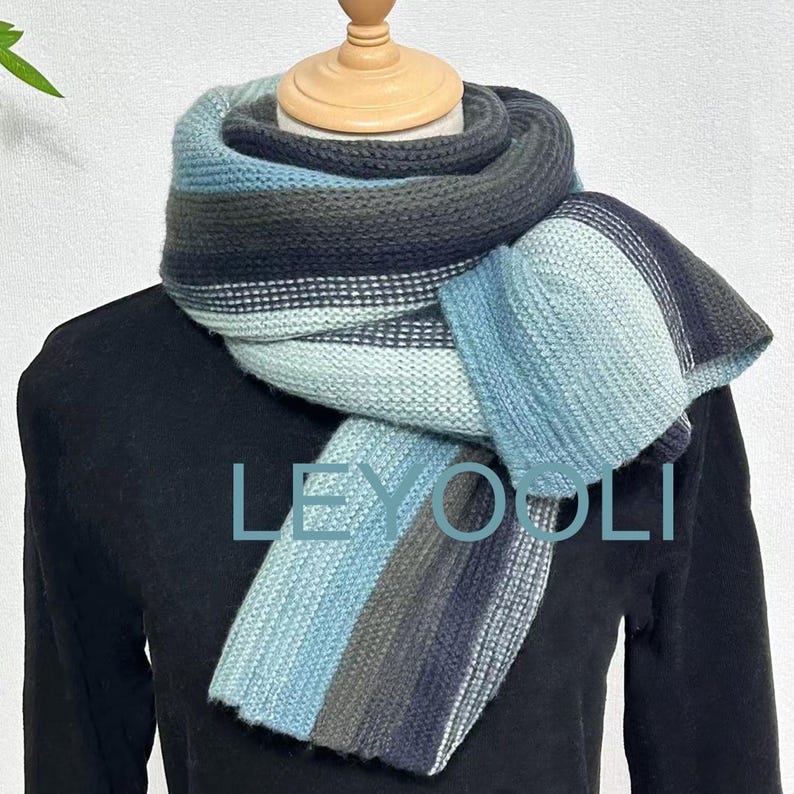 Hand Knitted Striped Wool Scarf: Winter Warm Shawl (220cm*35cm)