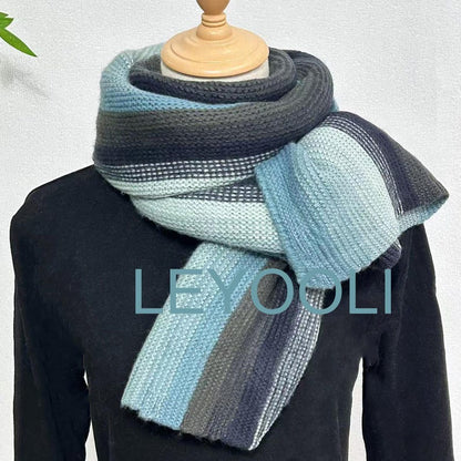 Hand Knitted Striped Wool Scarf: Winter Warm Shawl (220cm*35cm)