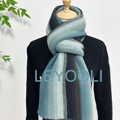 Hand Knitted Striped Wool Scarf: Winter Warm Shawl (220cm*35cm)