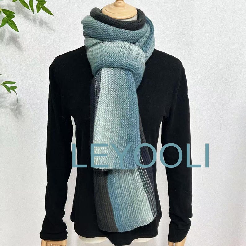 Hand Knitted Striped Wool Scarf: Winter Warm Shawl (220cm*35cm)