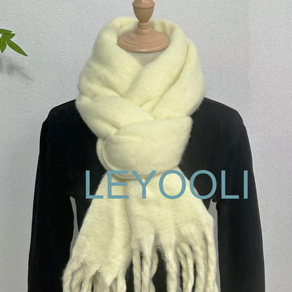 Cream Mohair Blend Scarf, Winter Tassel Scarf