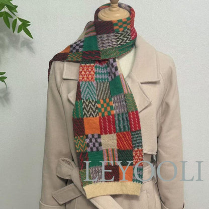 Knitted Colorful Plaid Cotton Scarf, Winter Warm Scarf