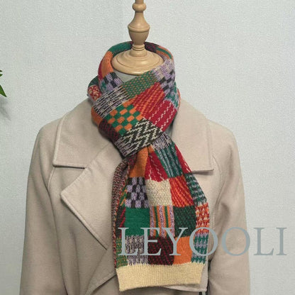 Knitted Colorful Plaid Cotton Scarf, Winter Warm Scarf