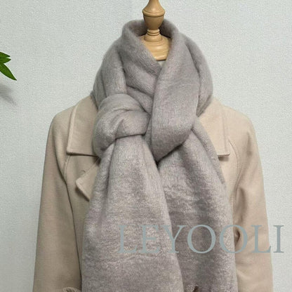 Gray Mohair Fringed Scarf, Warm Winter Shawl