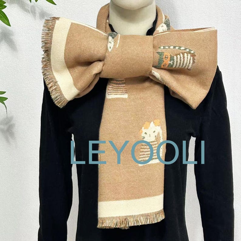 Cat Pattern Scarf Shawl, Thickened Warm Scarf