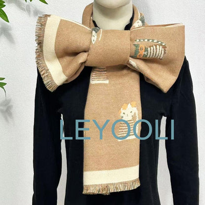 Cat Pattern Scarf Shawl, Thickened Warm Scarf