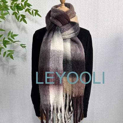 Mohair Plaid Scarf: Warm Wool Blend Shawl (36cm x 200cm)