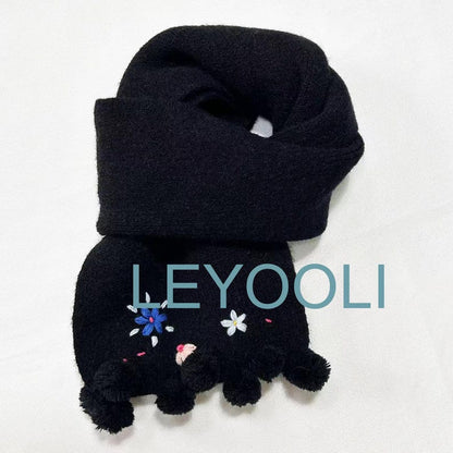 Embroidery small flower knitted scarf, cute scarf, knitted woolen scarf, winter cute warm scarf