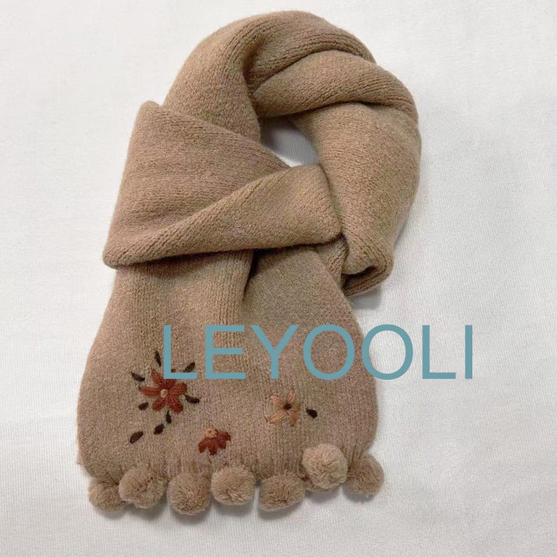 Embroidery small flower knitted scarf, cute scarf, knitted woolen scarf, winter cute warm scarf