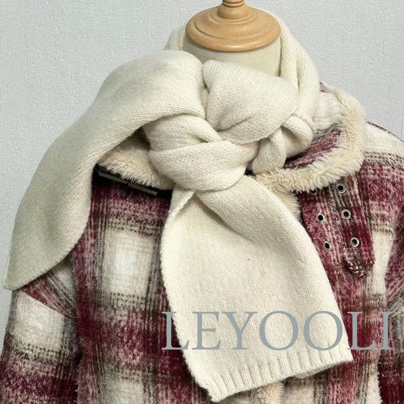 Hand Knitted White Scarf, Cotton Yarn, Warm Winter Scarf (165x22cm)