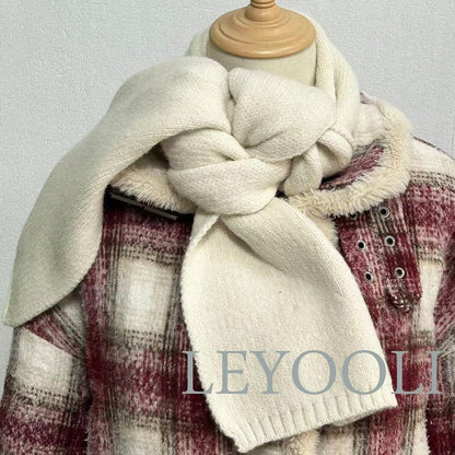 Hand Knitted White Scarf, Cotton Yarn, Warm Winter Scarf (165x22cm)