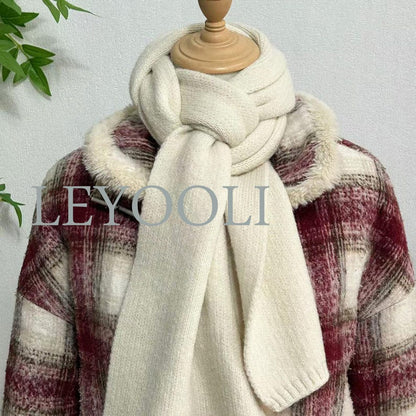 Hand Knitted White Scarf, Cotton Yarn, Warm Winter Scarf (165x22cm)