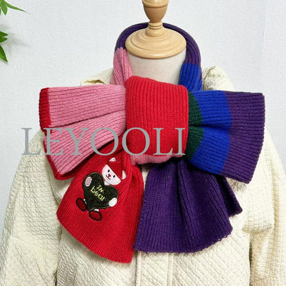 Rainbow Striped Knitted Bear Scarf, Christmas Gift