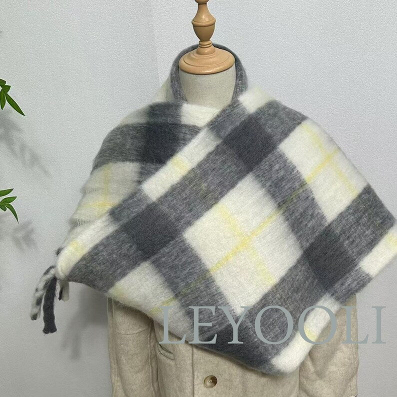Gradient Plaid Mohair Scarf: Classic Winter Shawl