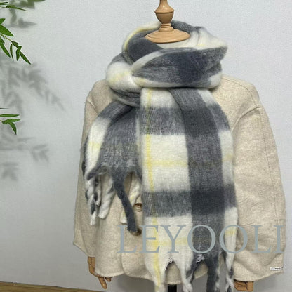 Gradient Plaid Mohair Scarf: Classic Winter Shawl