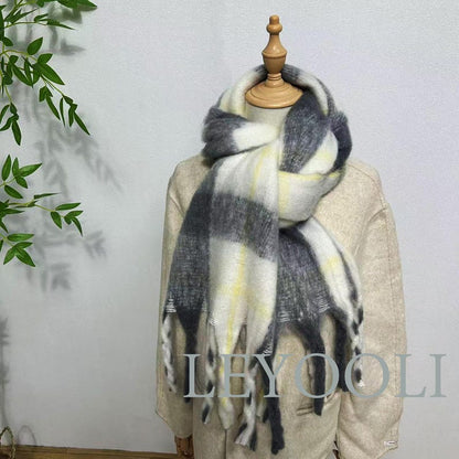 Gradient Plaid Mohair Scarf: Classic Winter Shawl