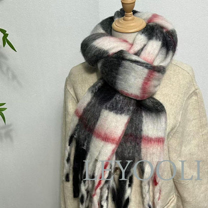 Vintage Red Plaid Mohair Scarf | Warm Winter Neck Wrap