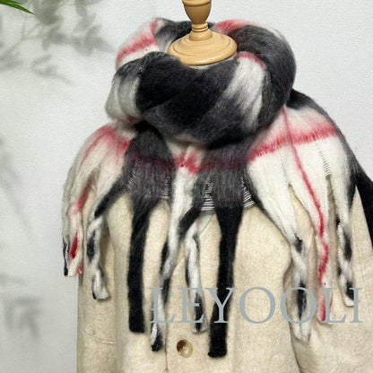 Vintage Red Plaid Mohair Scarf | Warm Winter Neck Wrap