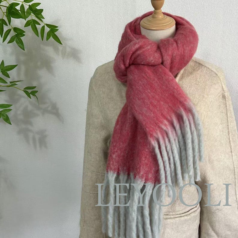 Gradient Mohair Scarf | Pink and Gray Winter Wrap