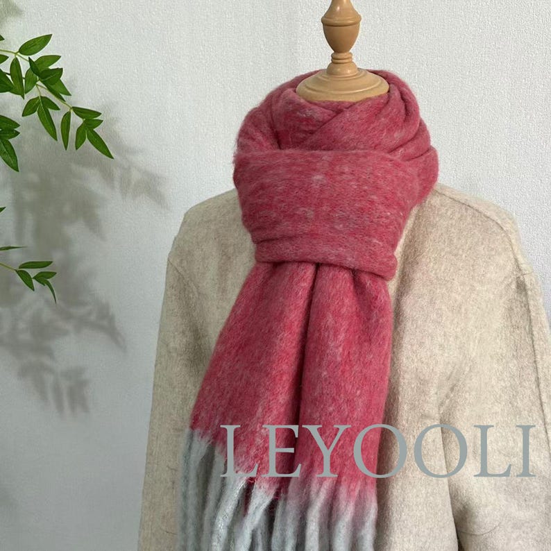 Gradient Mohair Scarf | Pink and Gray Winter Wrap