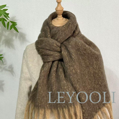 Handmade Mohair Scarf: Brown Gradient Plaid, Oversized Winter Wrap