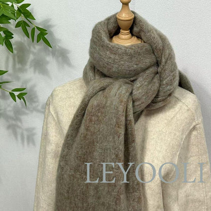 Mohair Wool Scarf | Vintage Brown Gradient Shawl with Fringes