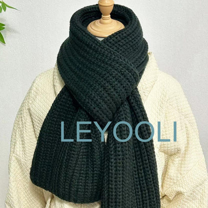 Hand Knitted Cotton Scarf, Dark Green Winter Scarf, Elegant Warm Shawl