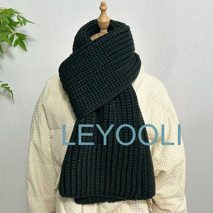 Hand Knitted Cotton Scarf, Dark Green Winter Scarf, Elegant Warm Shawl