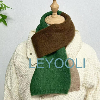 Hand Knitted Color Block Scarf, Soft Cotton Blend, Winter Warm Scarf