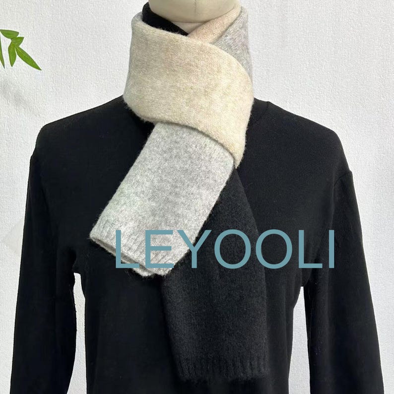 Hand Knitted Color Blocked Cotton Wool Scarf, Elegant Winter Warmth