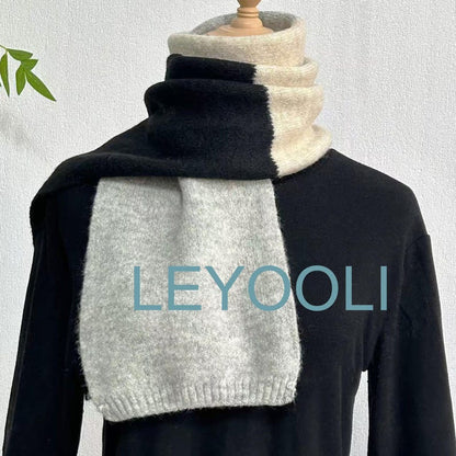 Hand Knitted Color Blocked Cotton Wool Scarf, Elegant Winter Warmth