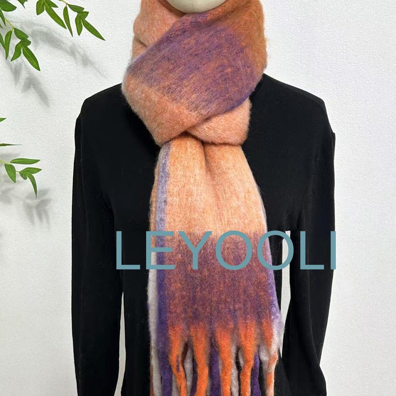 Plaid Mohair Scarf, Winter Warm Plaid Shawl