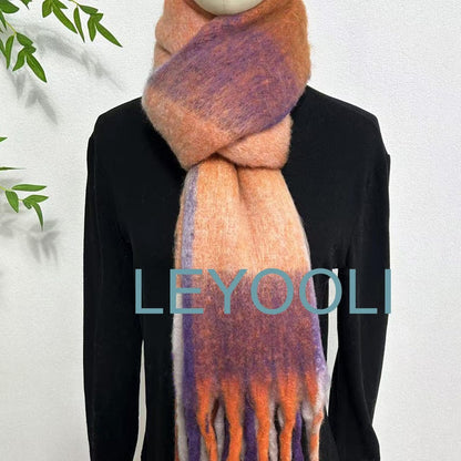 Plaid Mohair Scarf, Winter Warm Plaid Shawl