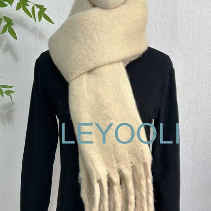 Cheese Yellow Mohair Blend Tassel Scarf, Winter Warm Scarf