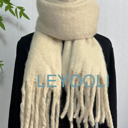 Cheese Yellow Mohair Blend Tassel Scarf, Winter Warm Scarf