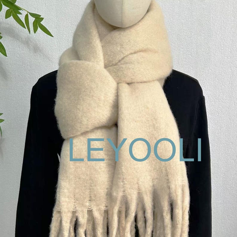 Cheese Yellow Mohair Blend Tassel Scarf, Winter Warm Scarf