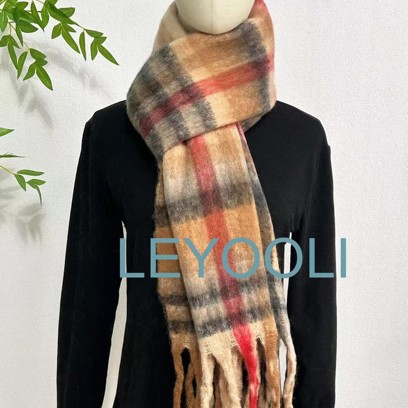 Plaid Mohair Scarf: Winter Warm Striped Shawl