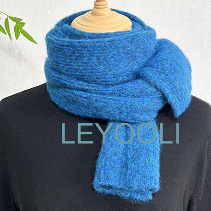 Handmade Wool Knitted Scarf, Dark Navy Blue, Warm Winter Accessory