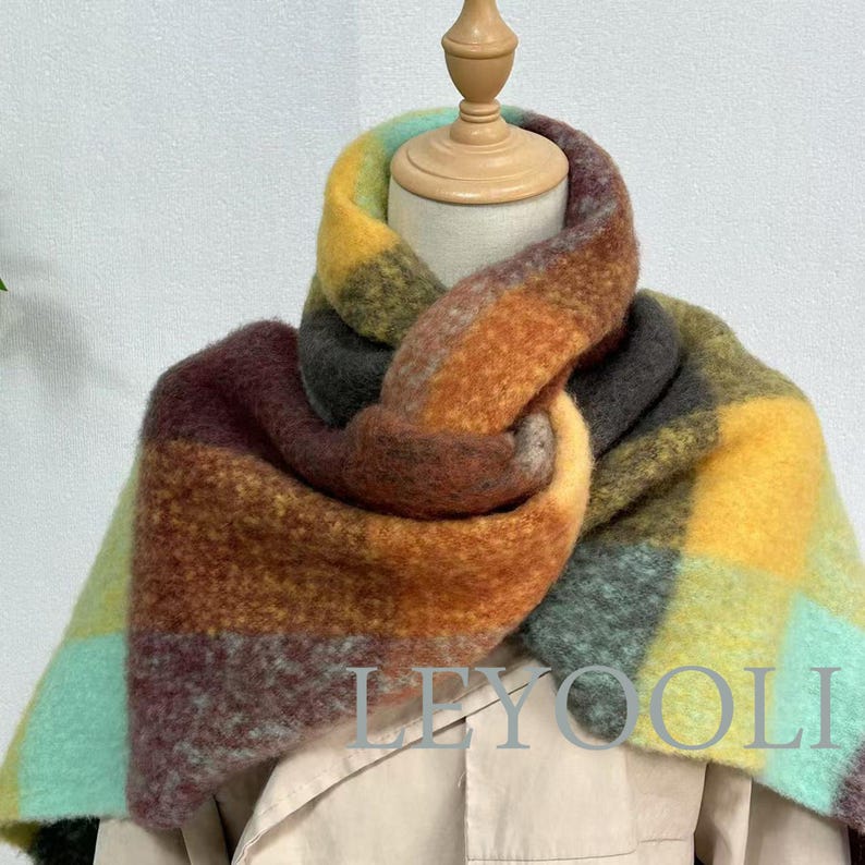 Wool Plaid Fringe Scarf, Fall Winter Shawl, Unisex Fashion Accessory