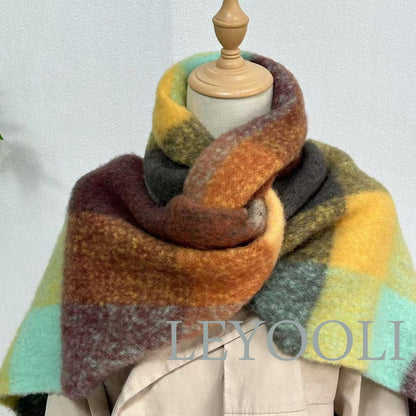 Wool Plaid Fringe Scarf, Fall Winter Shawl, Unisex Fashion Accessory