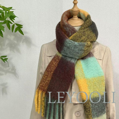 Wool Plaid Fringe Scarf, Fall Winter Shawl, Unisex Fashion Accessory