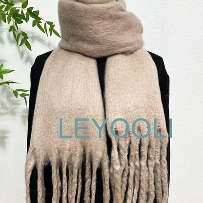 Caramel Mohair Blend Scarf, Winter Tassel Scarf