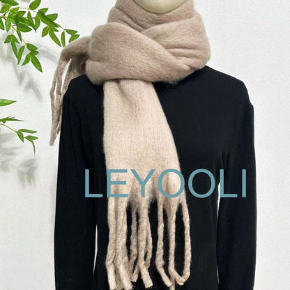 Caramel Mohair Blend Scarf, Winter Tassel Scarf