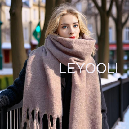 Caramel Mohair Blend Scarf, Winter Tassel Scarf