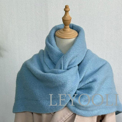 Blue Wool Blend Tassel Scarf, Winter Shawl (192cm*30cm)