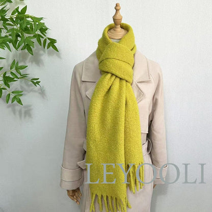 Yellow Wool Scarf, Tassel Fringe, Warm Winter Shawl
