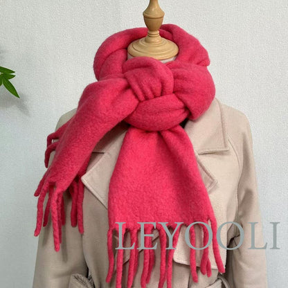 Rose Wool Blend Scarf, Classic Tassel Shawl