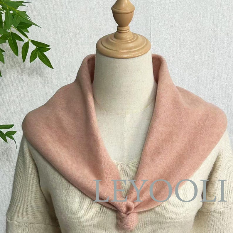 Orange Pink Wool Triangle Scarf: Hand Knit Winter Bandana