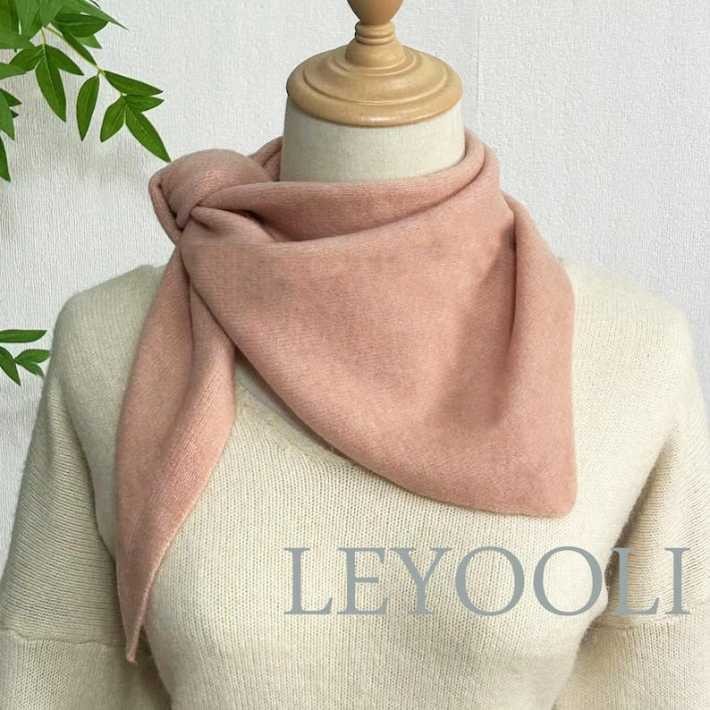 Orange Pink Wool Triangle Scarf: Hand Knit Winter Bandana