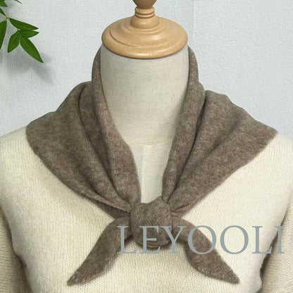 Oatmeal Knit Triangle Scarf: Wool Blend Winter Bandana